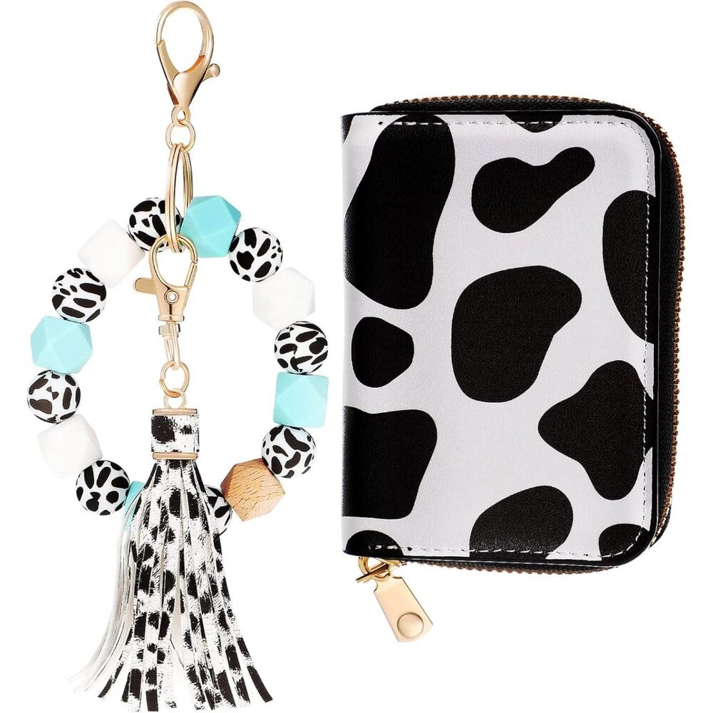 Cow Print Card Wallet With Keychain Set Fashionab… - image 2